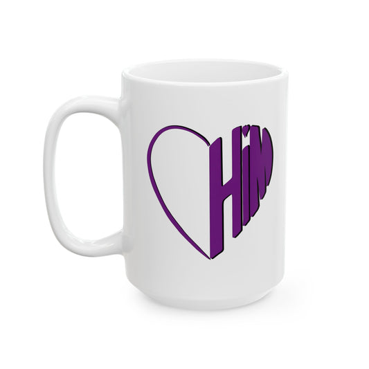 Him in My Heart Purple on White Coffee Cup (11oz, 15oz) - Gift for Him or Her