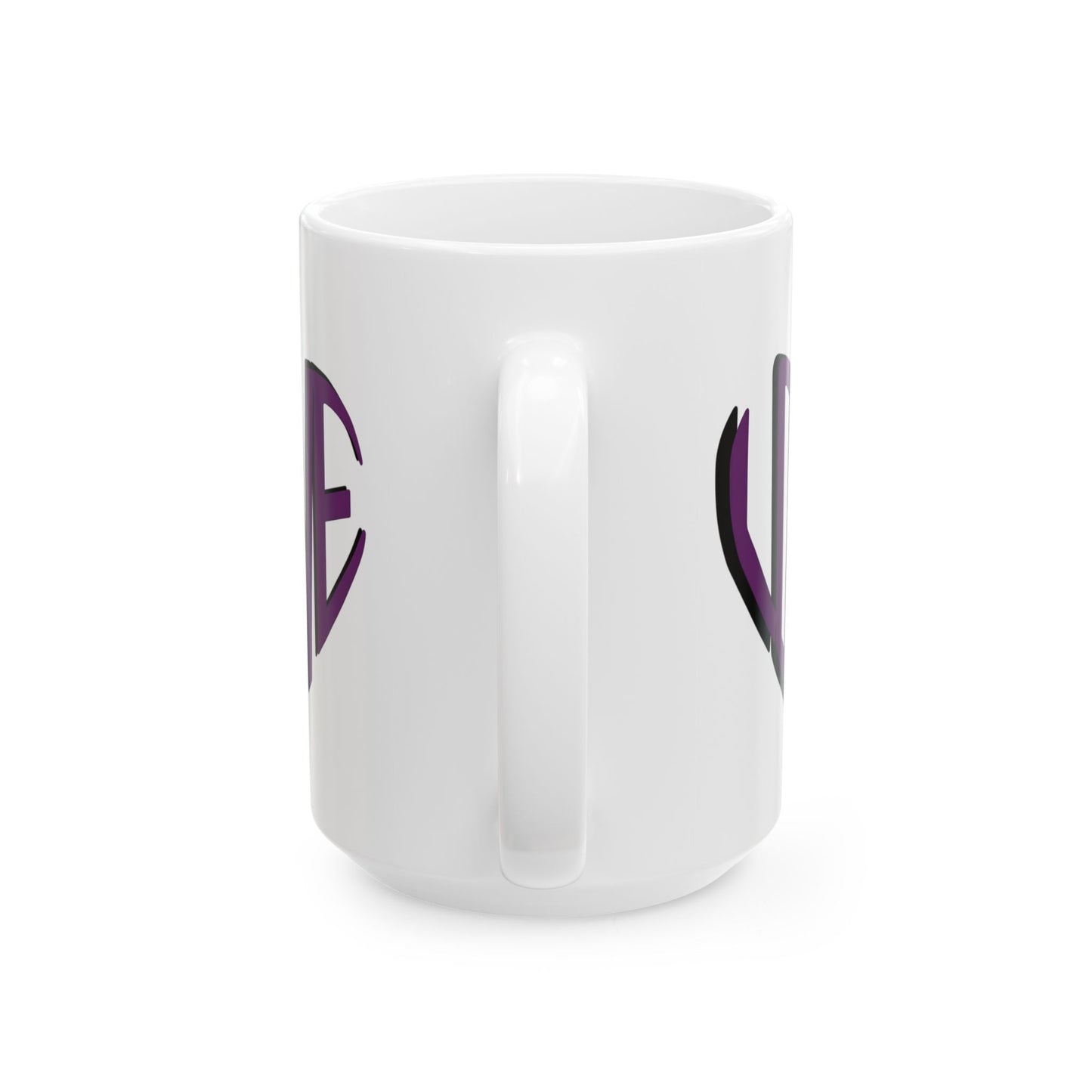 Love Brewed Here - Purple - White Ceramic Coffee Mug (11oz, 15oz) With Heart design that says LOVE