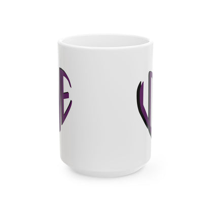 Love Brewed Here - Purple - White Ceramic Coffee Mug (11oz, 15oz) With Heart design that says LOVE