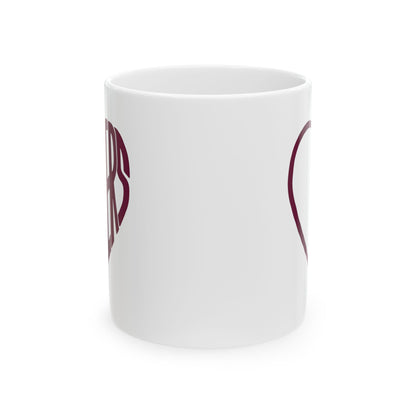 Her Burgundy Heart Ceramic Mug Coffee Cup (11oz & 15oz)- Gift for Him or Her