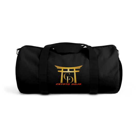 Crypto Dojo Logo Torii Duffel Bag — Travel Gym Weekend Bag with Gold Japanese Gate Logo