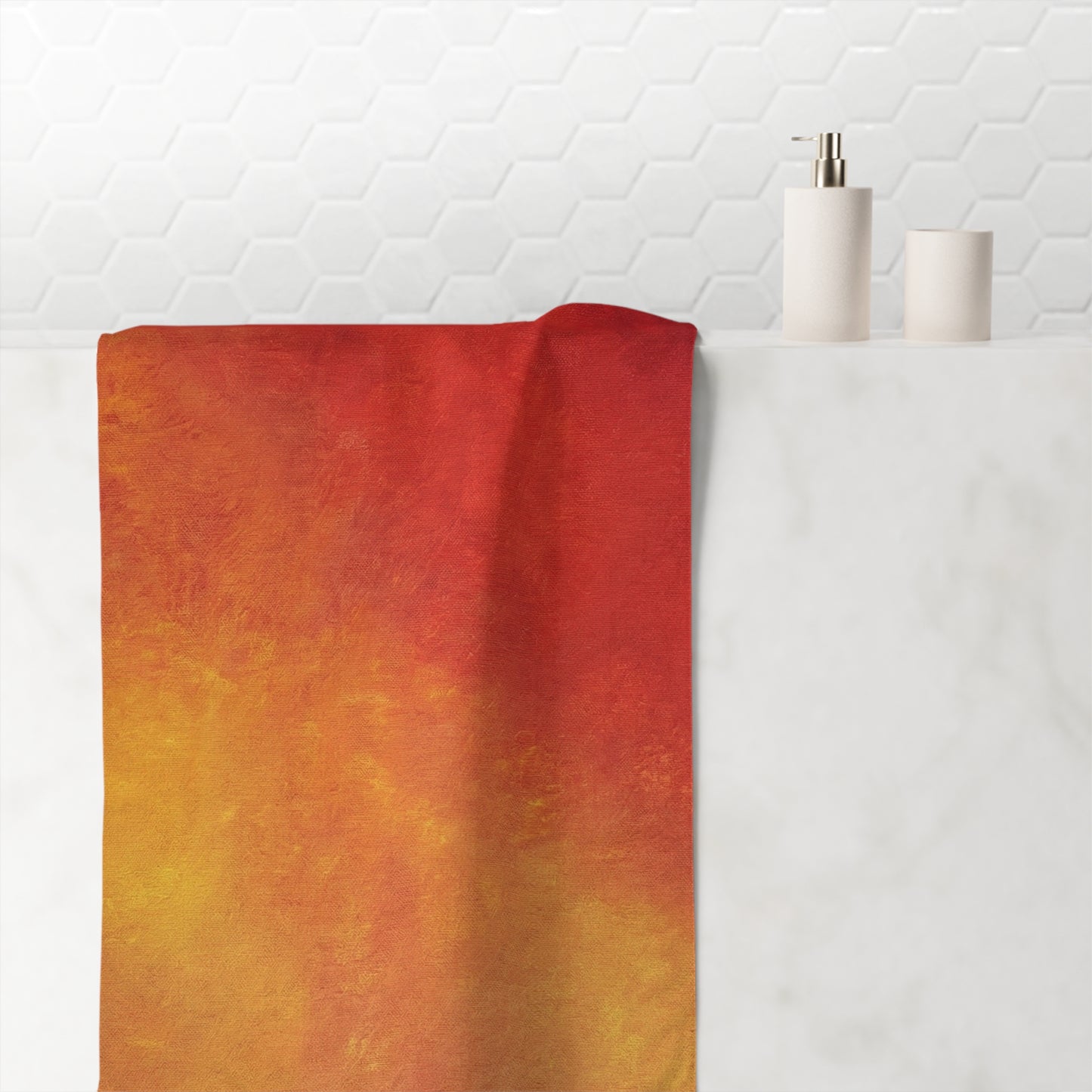 Firelight Ombre Beach Towel — Warm Red & Gold Cotton-Mink Blend