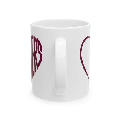 Her Burgundy Heart Ceramic Mug Coffee Cup (11oz & 15oz)- Gift for Him or Her