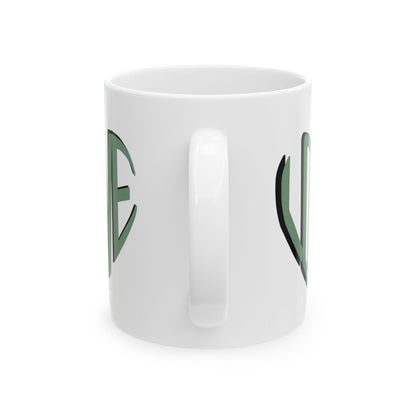 Love Brewed Here - Sage Green - White Ceramic Coffee Mug (11oz, 15oz) With Heart design that says LOVE