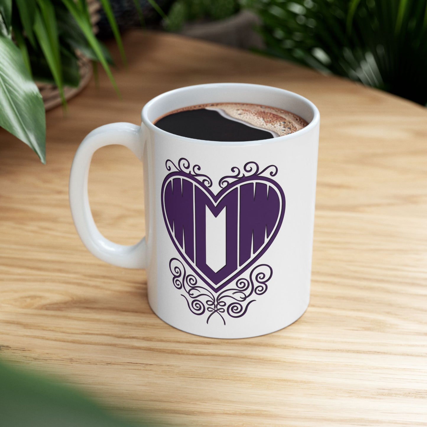 Mom in my Heart Purple on White Ceramic Coffee Mug (11oz, 15oz) - Gift For Mom