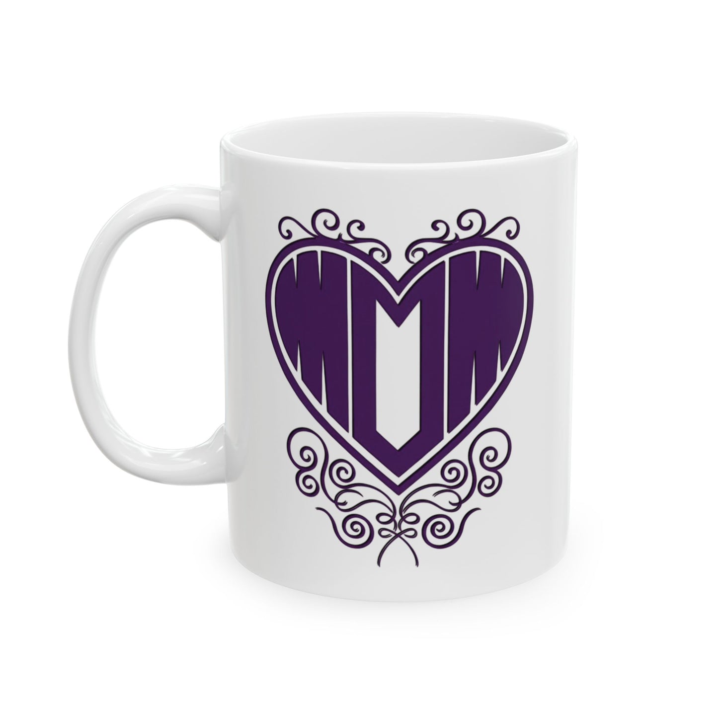 Mom in my Heart Purple on White Ceramic Coffee Mug (11oz, 15oz) - Gift For Mom