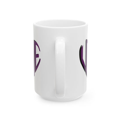 Love Brewed Here - Purple - White Ceramic Coffee Mug (11oz, 15oz) With Heart design that says LOVE