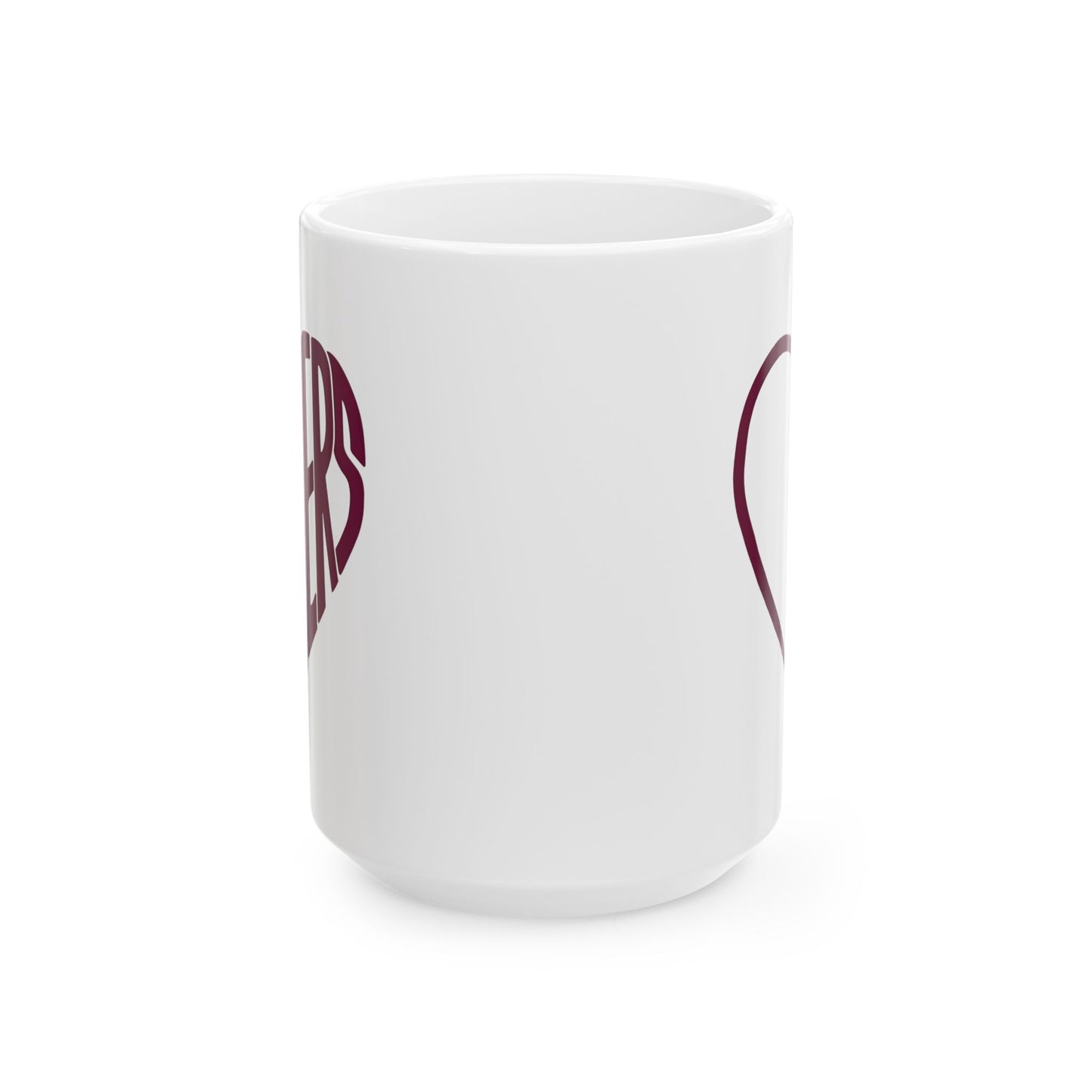 Her Burgundy Heart Ceramic Mug Coffee Cup (11oz & 15oz)- Gift for Him or Her