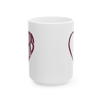 Her Burgundy Heart Ceramic Mug Coffee Cup (11oz & 15oz)- Gift for Him or Her