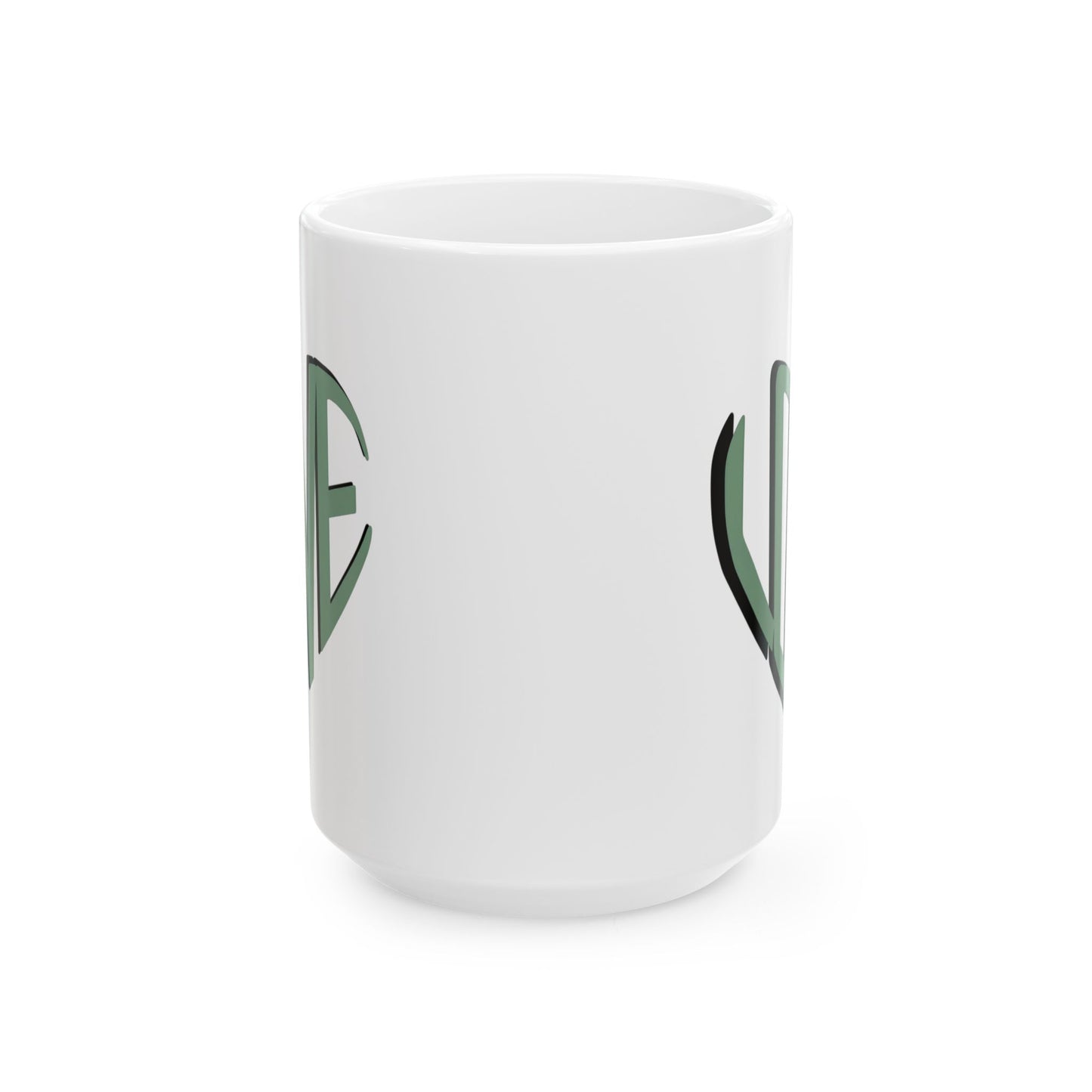 Love Brewed Here - Sage Green - White Ceramic Coffee Mug (11oz, 15oz) With Heart design that says LOVE