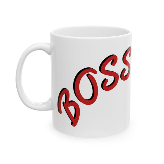 BOSS - Bravely Own Success & Sass - Ceramic Mug — Bold Black & Red Type Inspirational and Funny Coffee Cup (11oz & 15oz)