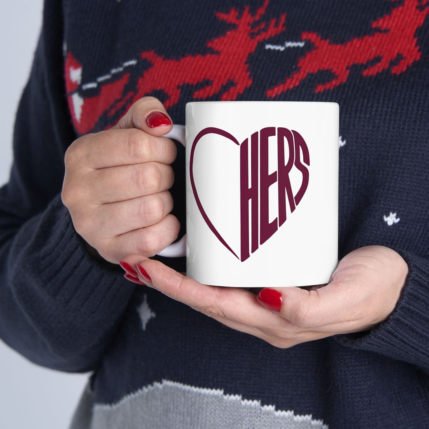 Her Burgundy Heart Ceramic Mug Coffee Cup (11oz & 15oz)- Gift for Him or Her