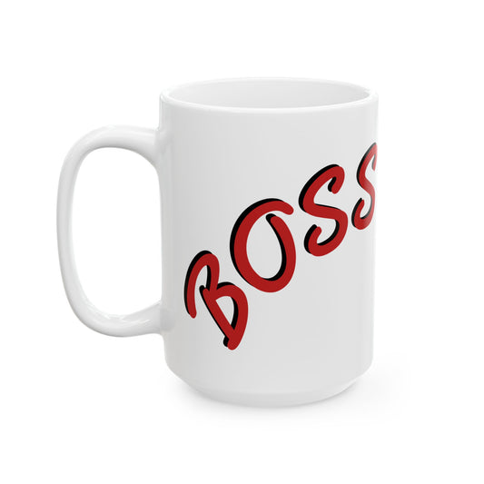 BOSS - Bravely Own Success & Sass - Ceramic Mug — Bold Black & Red Type Inspirational and Funny Coffee Cup (11oz & 15oz)