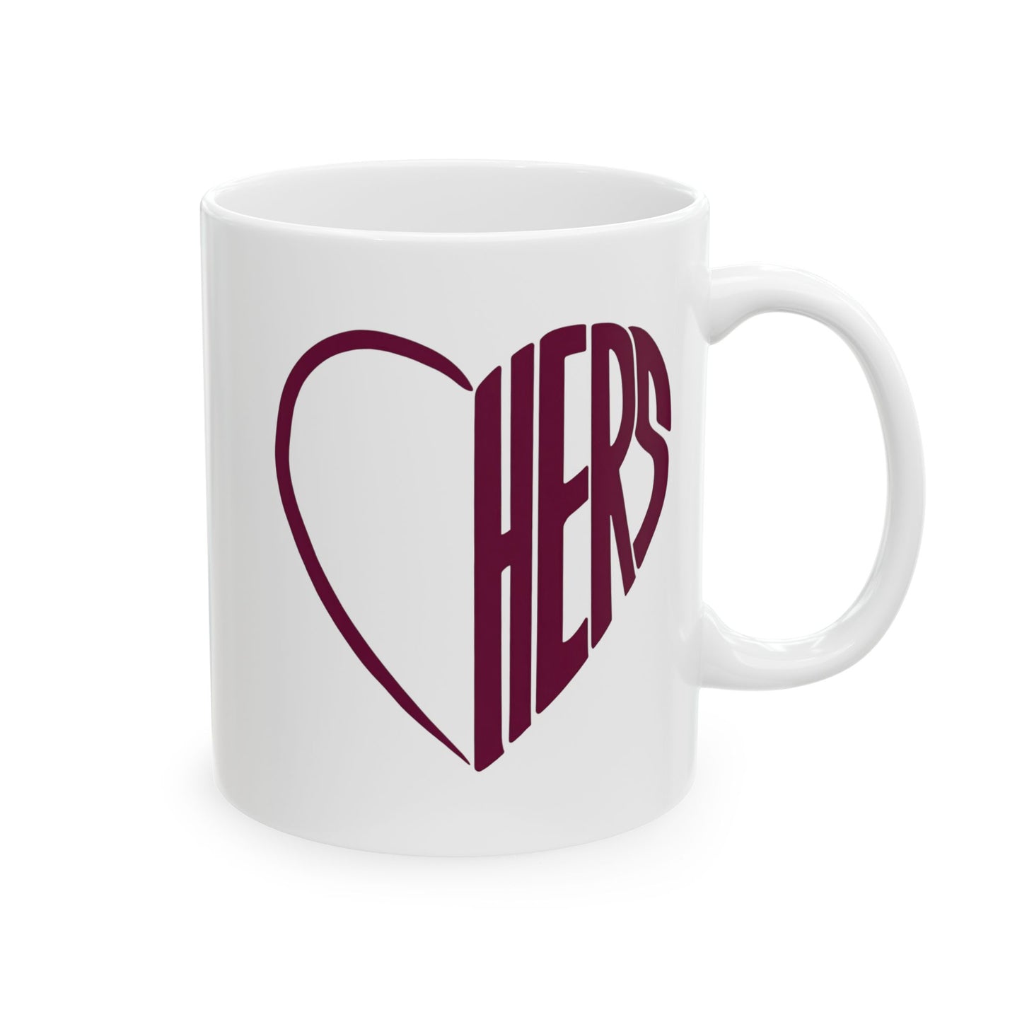 Her Burgundy Heart Ceramic Mug Coffee Cup (11oz & 15oz)- Gift for Him or Her