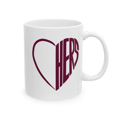 Her Burgundy Heart Ceramic Mug Coffee Cup (11oz & 15oz)- Gift for Him or Her