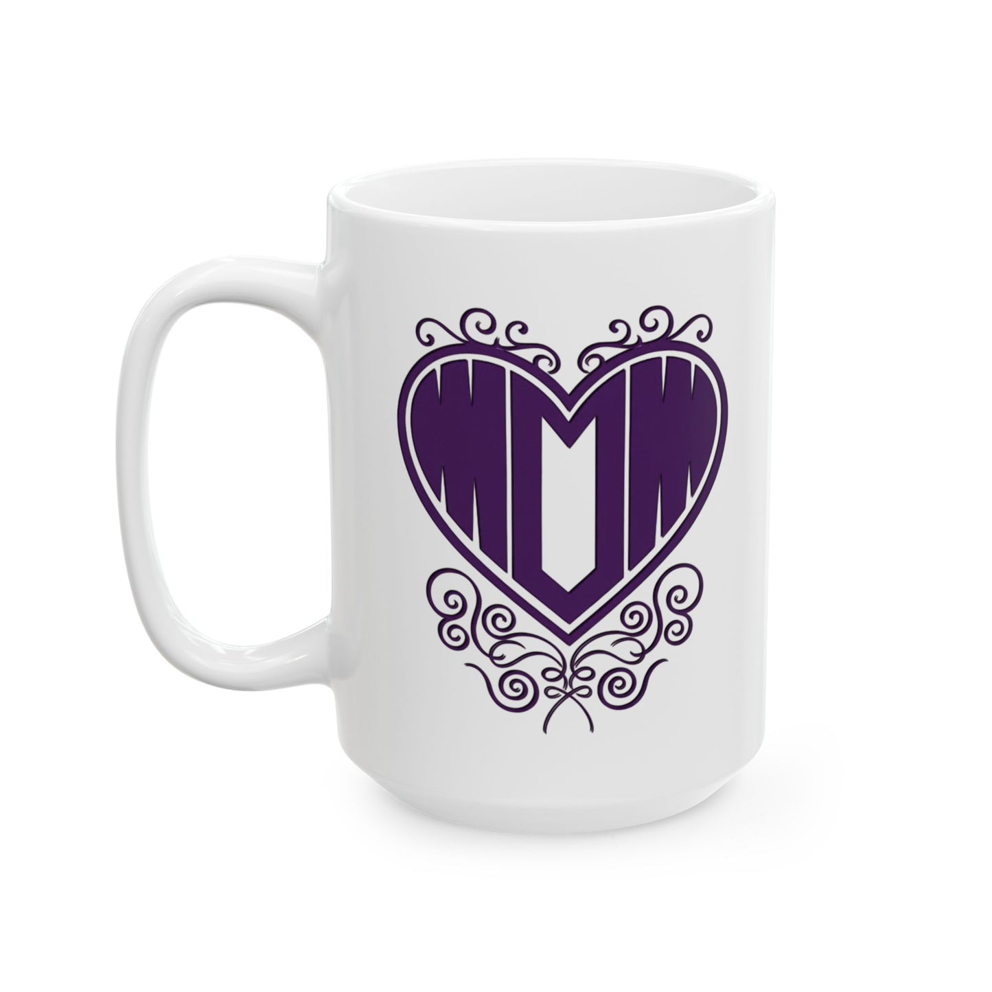 Mom in my Heart Purple on White Ceramic Coffee Mug (11oz, 15oz) - Gift For Mom