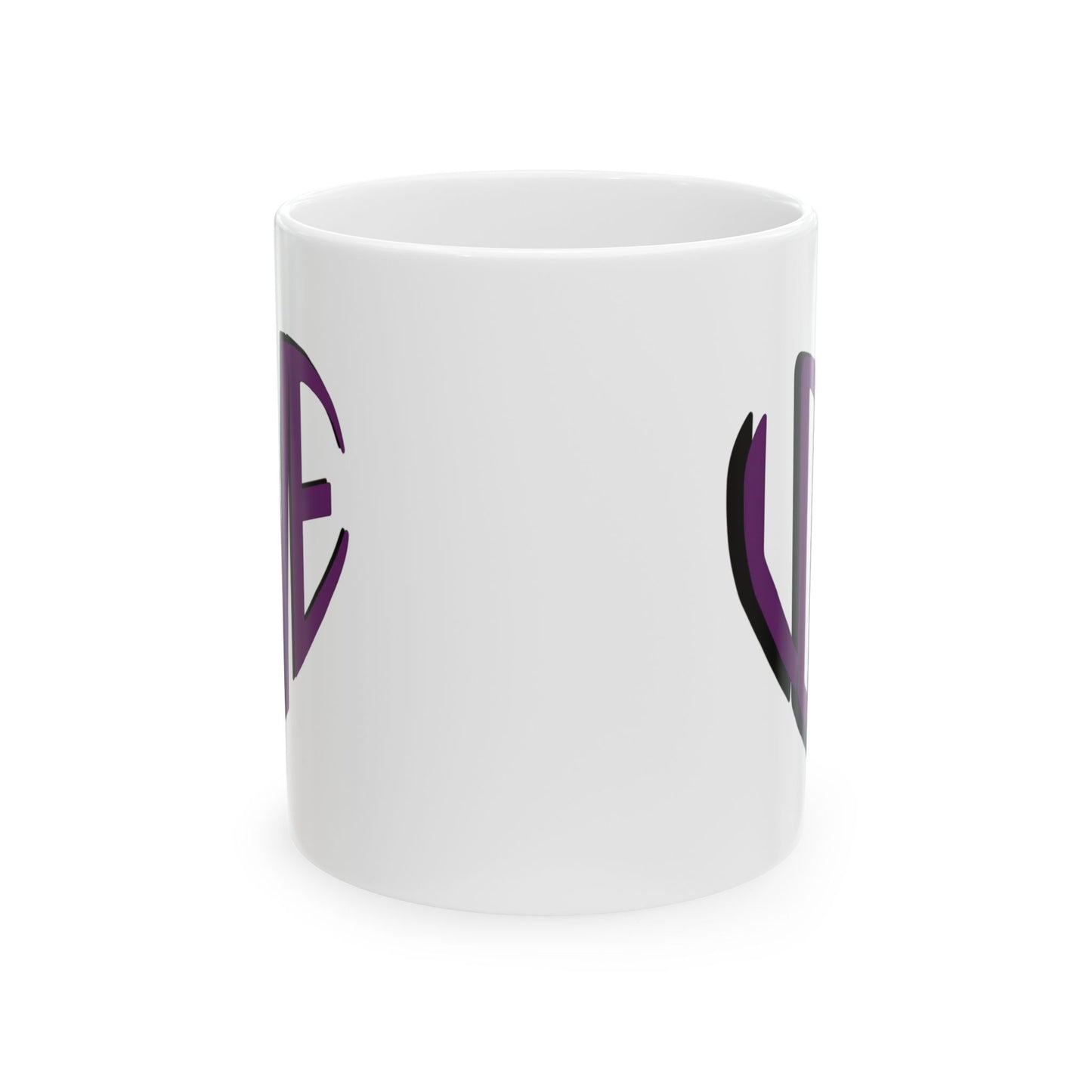 Love Brewed Here - Purple - White Ceramic Coffee Mug (11oz, 15oz) With Heart design that says LOVE